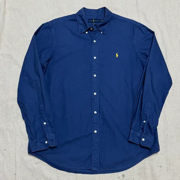 [BUNJANG] Polo Ralph Lauren Navy Blue Yellow Pony Oxford Shirt L / 폴로랄프로렌 네이비블루 노란포니 옥스포드 셔츠 L