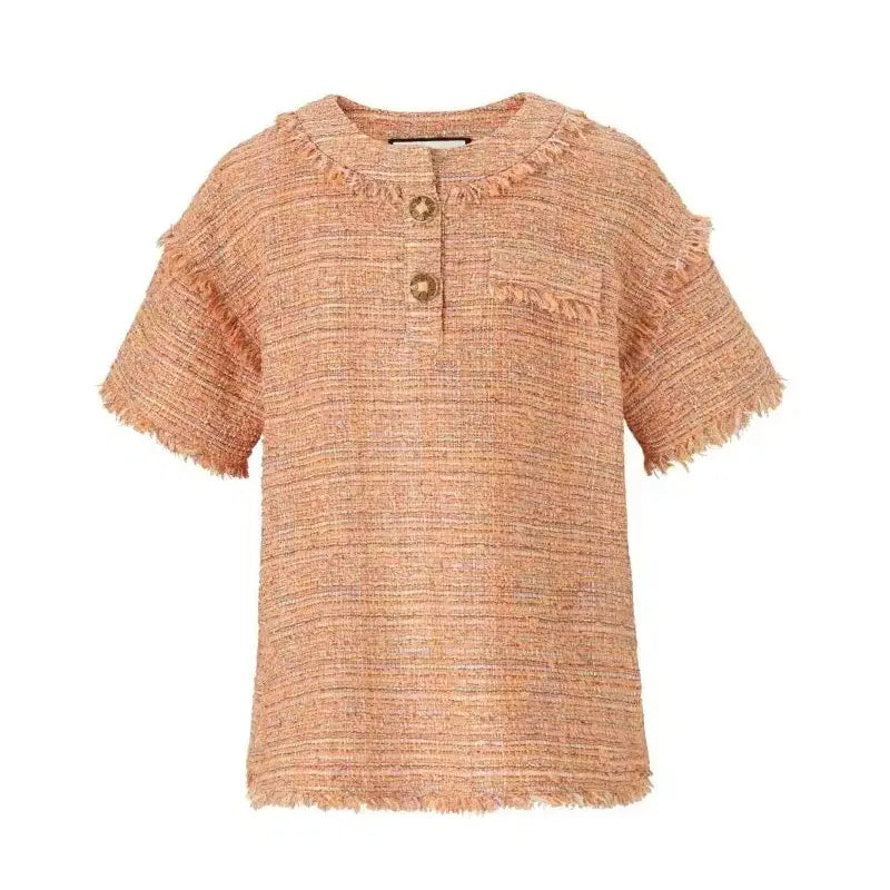 [BUNJANG] Karl Lagerfeld Tweed Short-Sleeve Blouse / 칼라거펠트 트위드 반팔 블라우스 정품 셔츠 명품의류 명품 중고명품 수입의