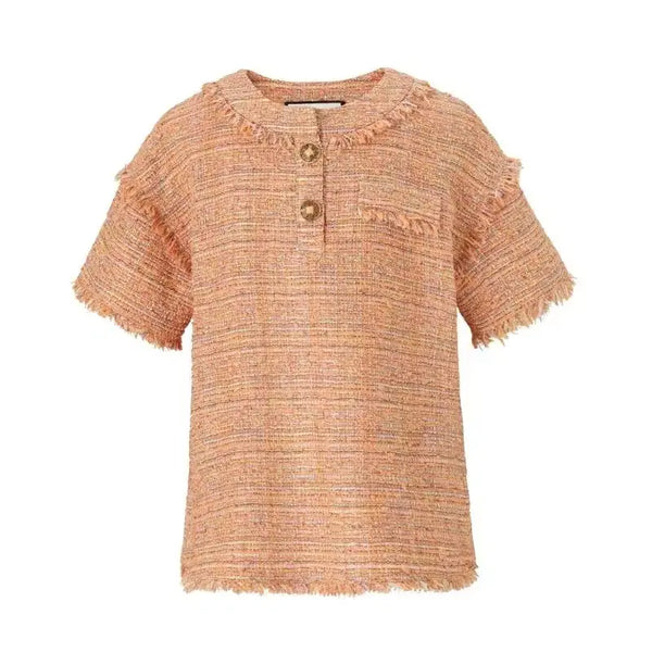 [BUNJANG] Karl Lagerfeld Tweed Short-Sleeve Blouse / 칼라거펠트 트위드 반팔 블라우스 정품 셔츠 명품의류 명품 중고명품 수입의