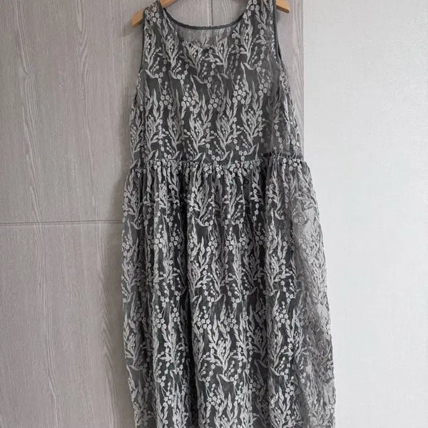 [BUNJANG] Gray Flower Lace Midi Dress / 그레이 플라워 레이스 원피스
