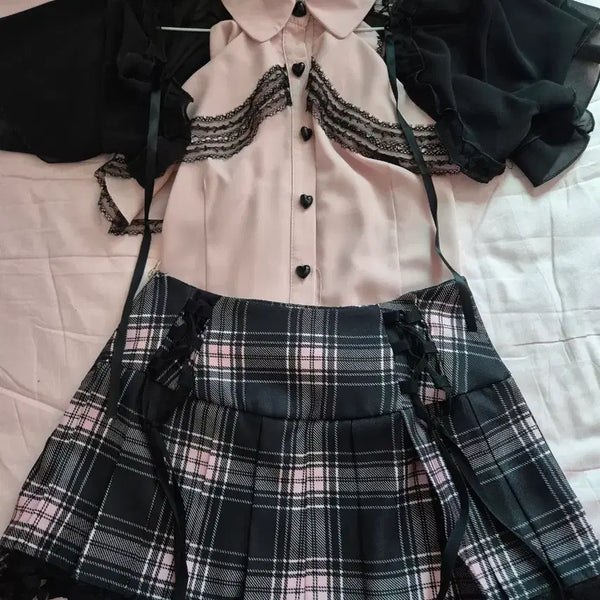 [BUNJANG] Jirai Kei 3-Piece Outfit Set (Cape, Top, Bottoms) - Lightly Used / 지뢰계 의상 판매(상하의+아우터)