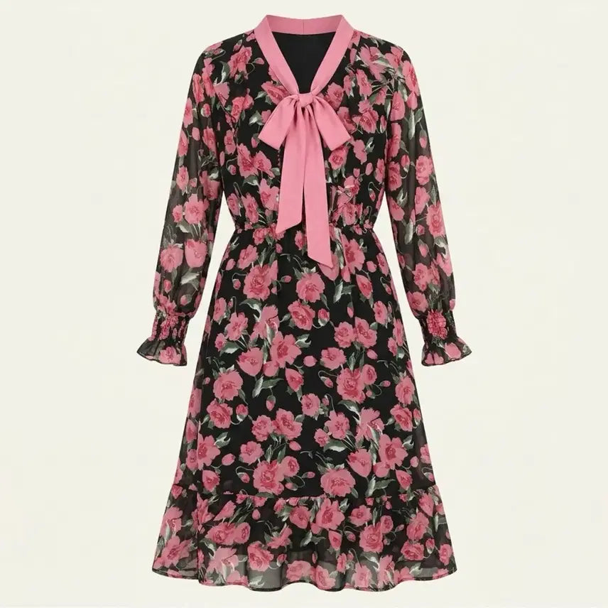 [BUNJANG] Plus S Q Black Romantic Flower Long Dress / 플러스에스큐 블랙 로맨틱 플라워 롱 원피스