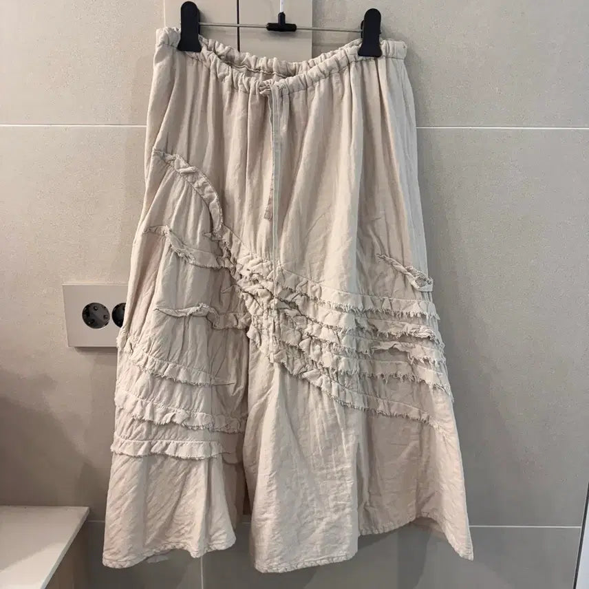 [BUNJANG] CRESCENT DUO Beige Ruffle Cotton Long Skirt / 베이지 프릴 코튼 롱스커트