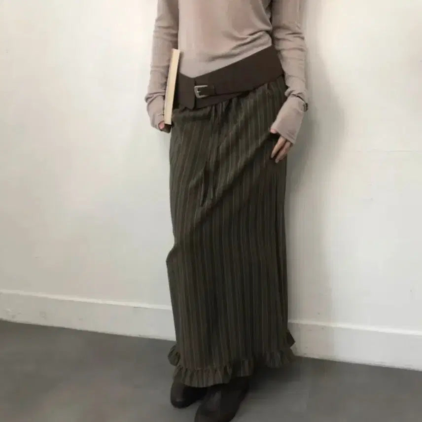 [BUNJANG] Brown Stripe Long Skirt / 브라운 스트라이프 롱스커트
