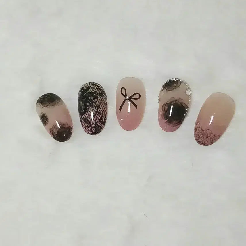 [BUNJANG] Custom Handmade Nail Tips with Gradient & Rose Drawing / 수제네일팁 그라+ 장미드로잉