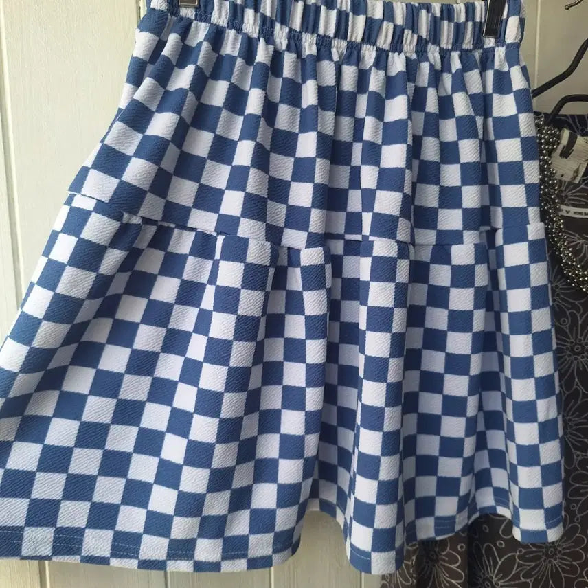 [BUNJANG] Blue Checkered Tiered Skirt / 캉캉 스커트 블루ㅡ새상품 속바지X