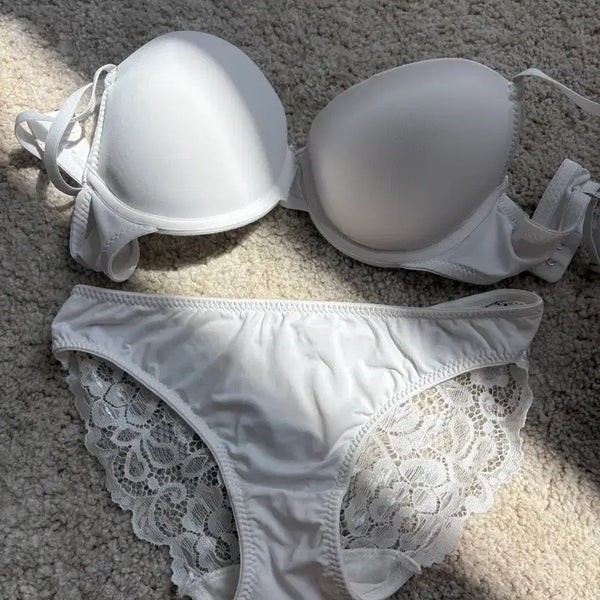 [BUNJANG] White Lace Bra Panty Set / 화이트 레이스 브라팬티 세트