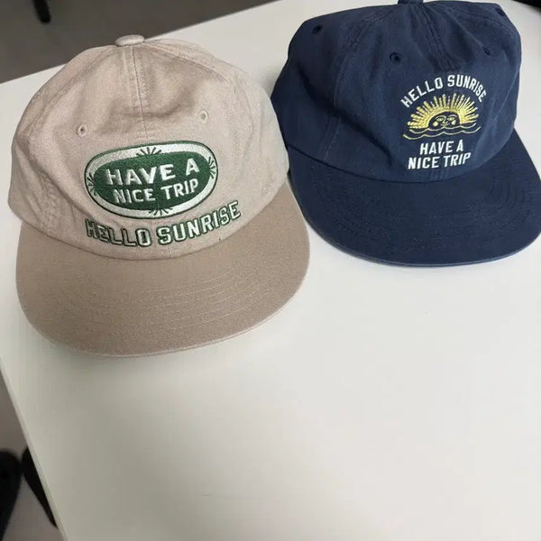 [BUNJANG] Hello Sunrise Navy & Beige Caps / 헬로선라이즈 모자