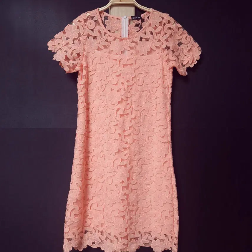 [BUNJANG] Zara Orange Pink Lace Dress Size 55 / 진짜만원 자라 오렌지핑크 레이스 55 원피스