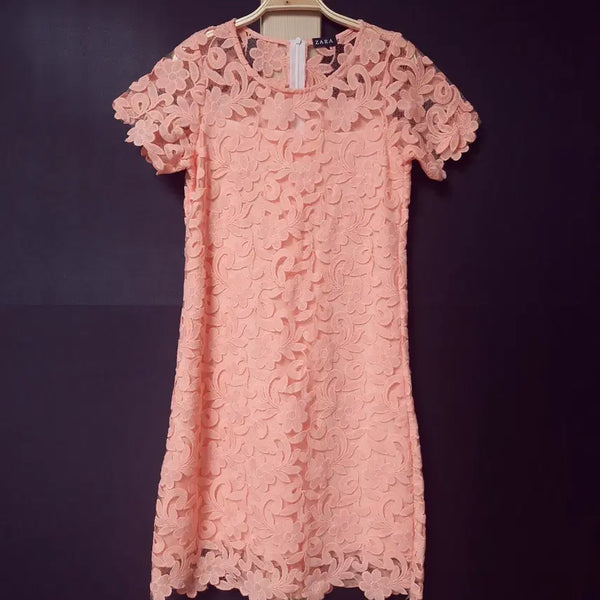 [BUNJANG] Zara Orange Pink Lace Dress Size 55 / 진짜만원 자라 오렌지핑크 레이스 55 원피스