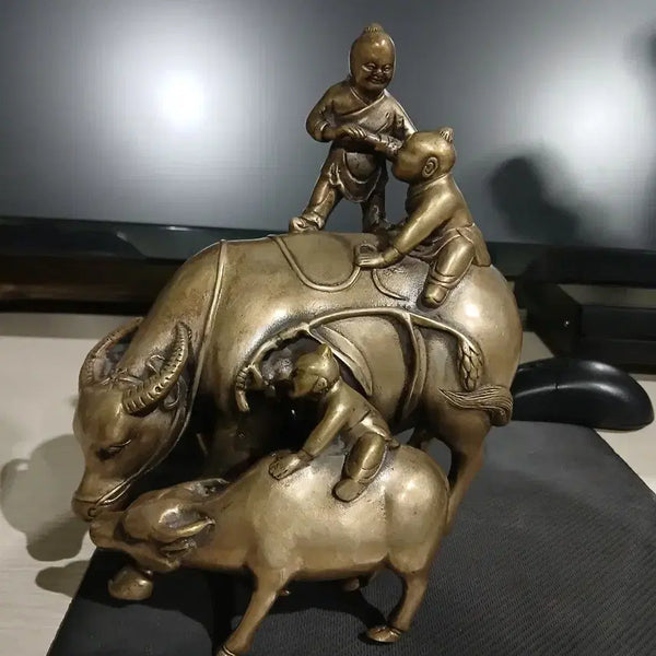 [BUNJANG] Gilded Bronze Boys Riding Water Buffalo Figurine / 황금동 소를탄  동지들