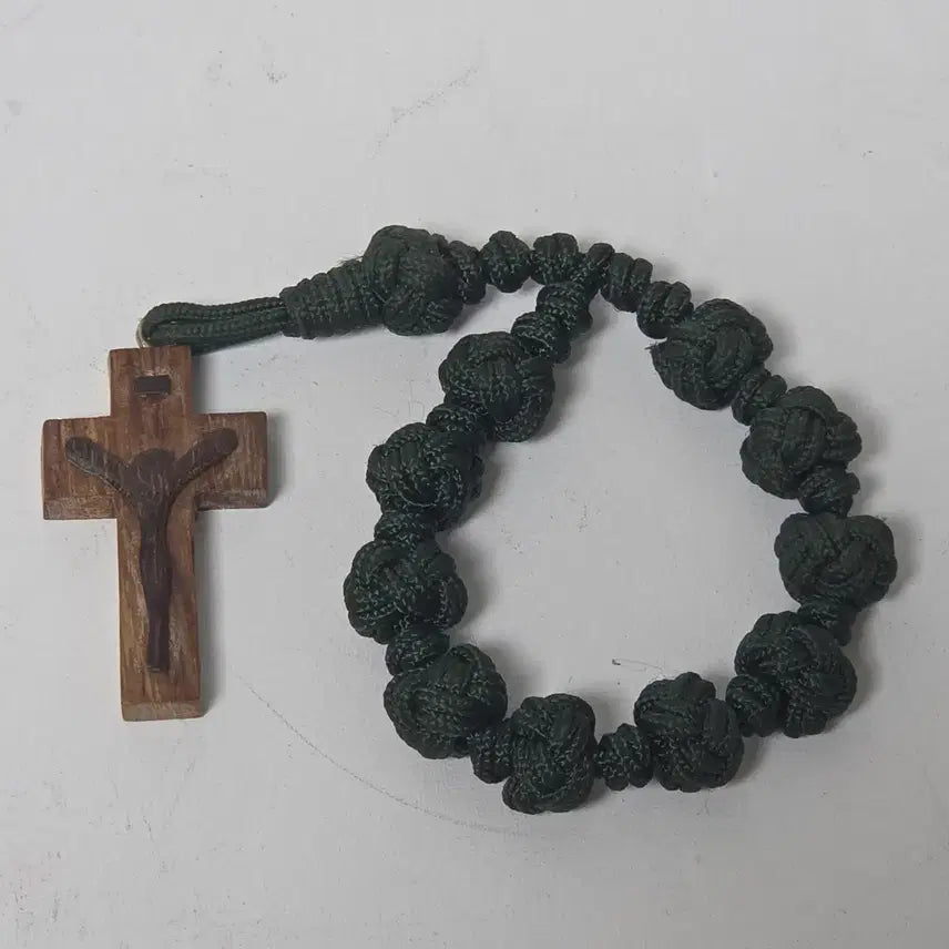 [BUNJANG] Wooden Cross Rosary with Knots / 나무 십자가 직물 묵주 가톨릭 십자가 나무 매듭