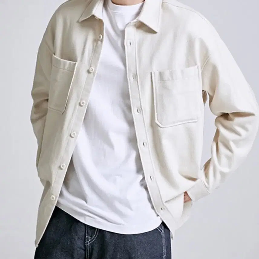 [BUNJANG] SPAO Heavy Flannel Solid Shirt Beige/Cream Size 100 / (GS반값택배포함) 스파오 헤비플란넬 솔리드 셔츠 100 베이지 크림