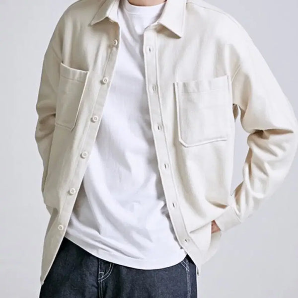 [BUNJANG] SPAO Heavy Flannel Solid Shirt Beige/Cream Size 100 / (GS반값택배포함) 스파오 헤비플란넬 솔리드 셔츠 100 베이지 크림