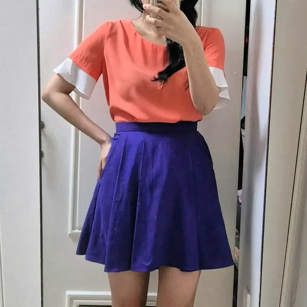 [BUNJANG] Coral Orange Ruffle Sleeve Blouse / 코랄오렌지 러플 소매 블라우스