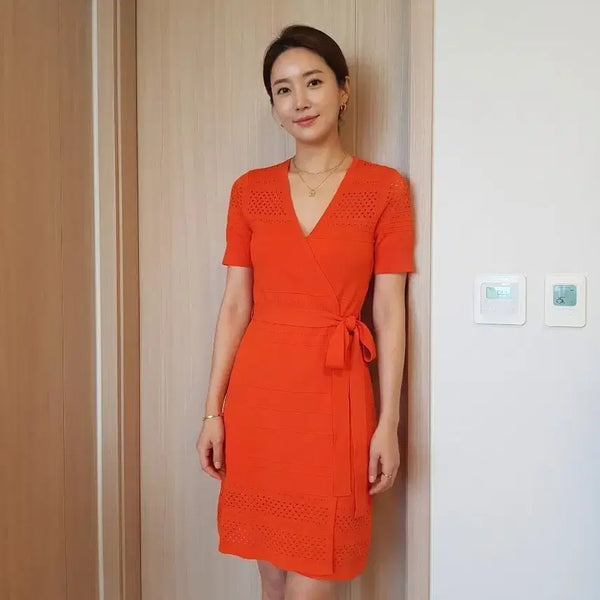 [BUNJANG] Diane von Furstenberg Orange Knit Wrap Dress XS / 다이앤 본 퍼스텐버그 (DVF) 오렌지 니트 랩 원피스 XS