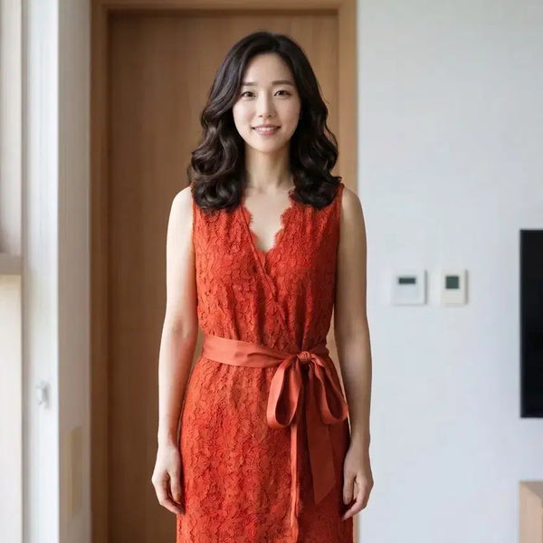 [BUNJANG] Diane von Furstenberg (DVF) Red Lace Wrap Dress - Size S / 다이앤 본 퍼스텐버그 (DVF) 레드 레이스 랩 원피스 S