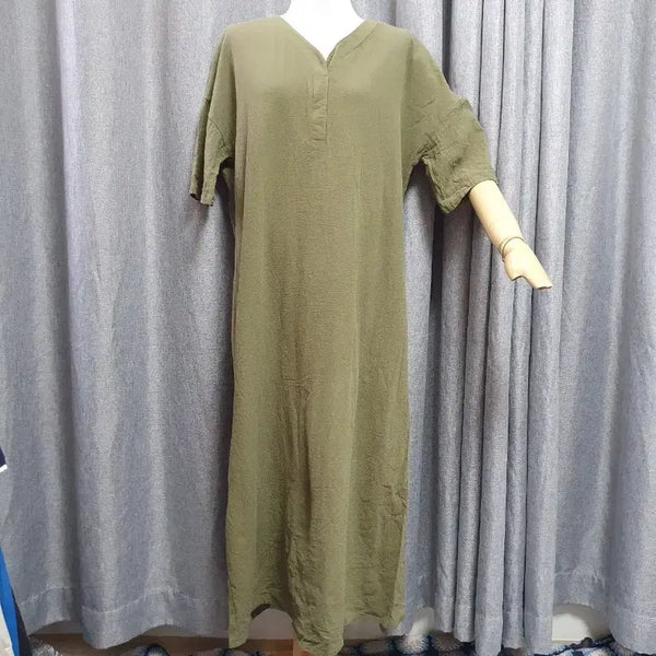 [BUNJANG] Khaki Linen Maxi Dress / 카키 린넨 맥시 원피스