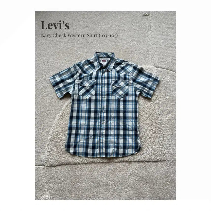 [BUNJANG] Levi's Navy Check Short-Sleeve Western Shirt / Levi's 네이비 체크 웨스턴 셔츠 (103-105)