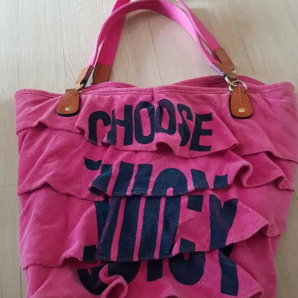 [BUNJANG] Juicy Couture Authentic Vintage Pink Velvet Ruffle Tote Bag / [정품/캐나다구매] 쥬시 꾸뛰르 빈티지 핑크 벨벳 러플 토트백 (실착