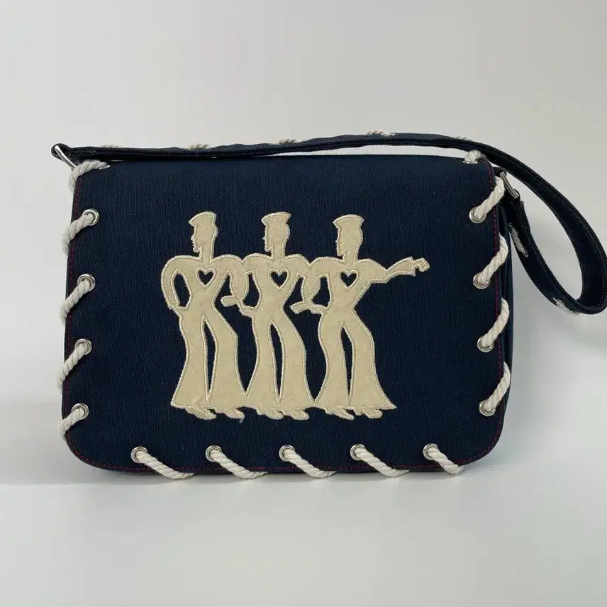 [BUNJANG] Lulu Guinness Midnight Indigo Canvas Rope Shoulder Bag / 루루기네스 미드나잇 인디고 캔버스 로프 숄더백 새상품