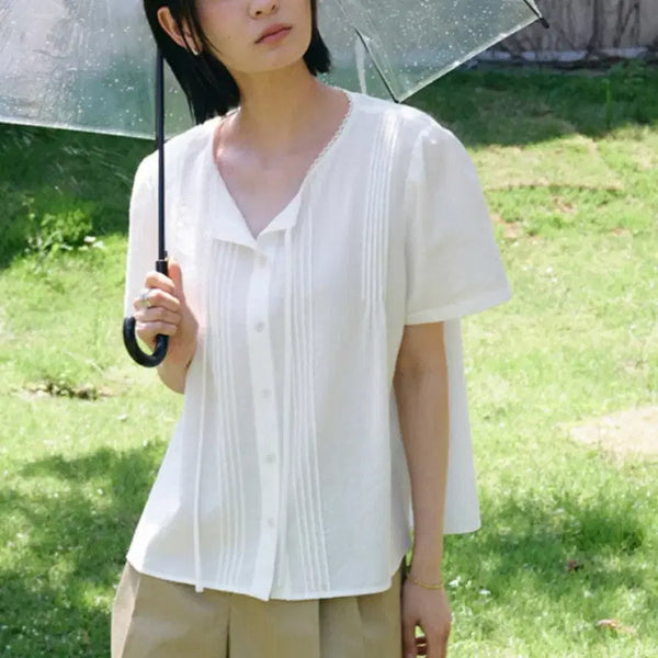 [BUNJANG] On&On Eyelet Short-Sleeve Blouse Size 1 (S) / 온앤온 아일렛 반팔 블라우스