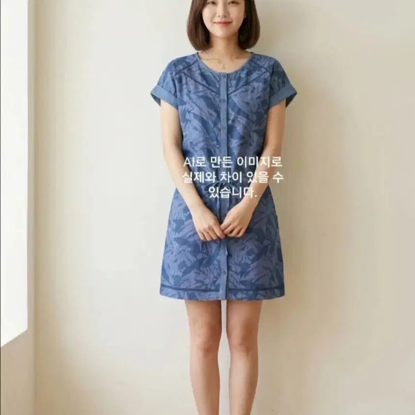 [BUNJANG] Beanpole Tropical Leaf Pattern Denim Dress / 85/빈폴 트로피컬(나뭇잎) 패턴 데님 원피스
