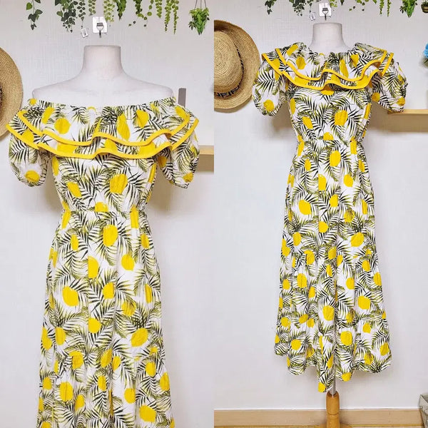 [BUNJANG] Lemon Open Shoulder Ruffle Long Dress Yellow / 레몬열린 오프숄더 프릴 롱원피스 55 66 옐로우
