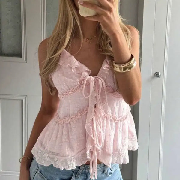 [BUNJANG] SHEIN Women's Summer Bohemian Frill Bustier Blouse / 쉬인 여성 여름 보헤미안 프릴 뷔스티에 블라우스