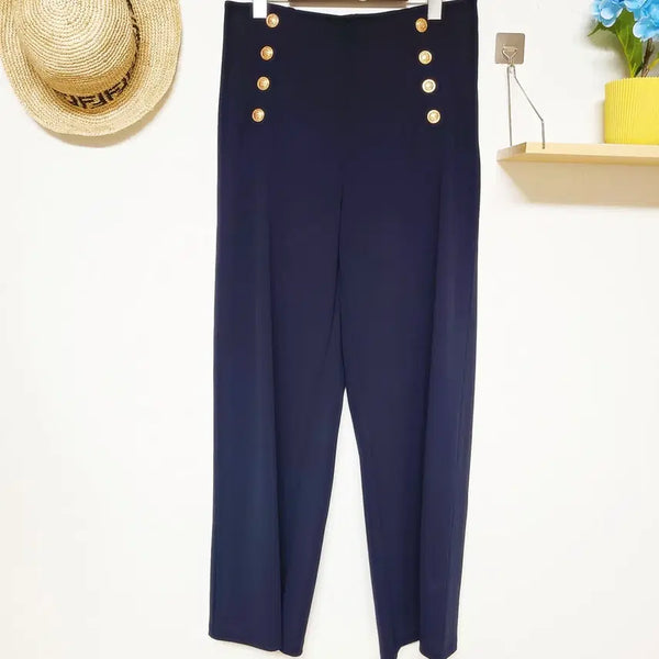 [BUNJANG] H&M Double-Breasted High-Waisted Banding Pants Navy / 새상품 H&M 더블브레스트 하이웨이스트 밴딩팬츠 77 네이비