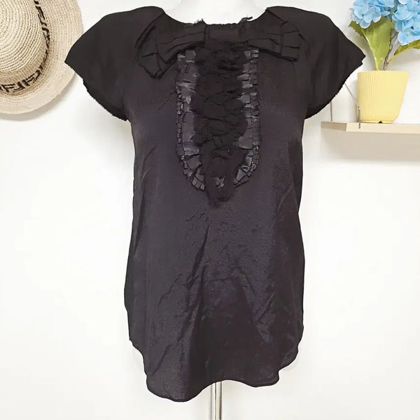 [BUNJANG] Ozssecon Silk Color-Block Blouse Black / 오즈세컨 실크배색 블라우스 44 블랙