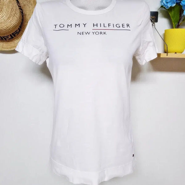 [BUNJANG] Tommy Hilfiger Logo Print Short Sleeve T-Shirt White / 타미힐피거 로고프린트 반팔티 55 화이트 S