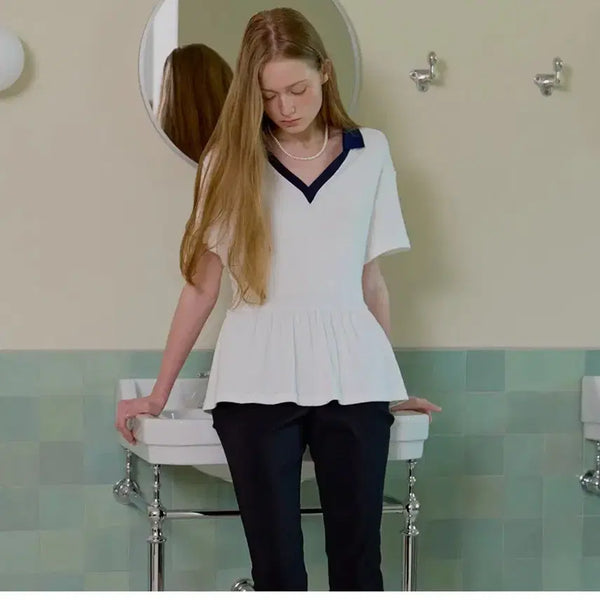 [BUNJANG] More Than Like Collar Frill T-Shirt Ivory / 모어댄라이크 카라 프릴 티셔츠 아이보리 새상품