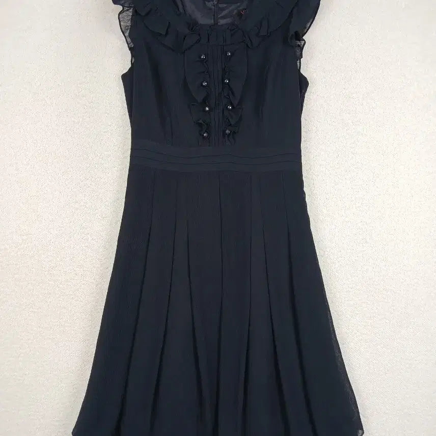 [BUNJANG] Chiffon Frill Pearl Detail Midi Dress (Black, Size 55) / LINE 여성 쉬폰 프릴 장식  원피스(55)