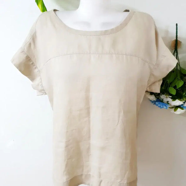 [BUNJANG] Uniqlo 100% Linen Short Sleeve Marble Blouse Beige M / 유니클로 린넨100% 반팔 마블라우스 66 베이지
