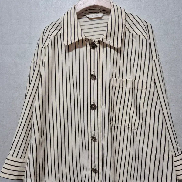 [BUNJANG] The Izzat Striped 3/4 Sleeve Shirt / 더 아이잗 7부소매 스트라이프 셔츠