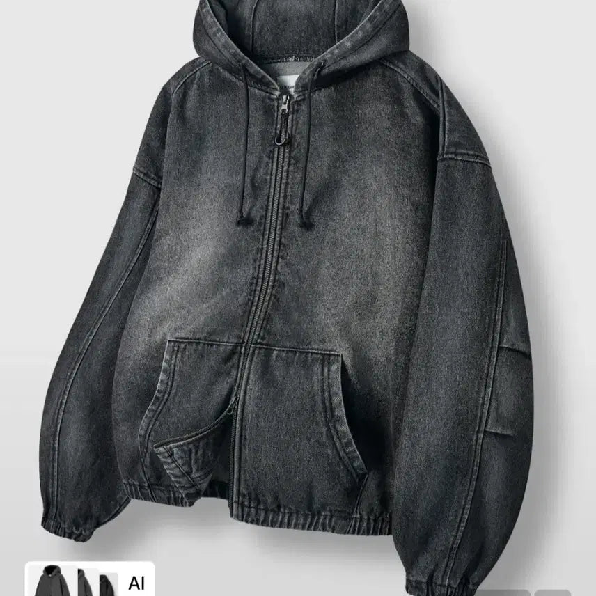 [BUNJANG] Denim Hooded Zip-Up Jacket Antique Wash / 데님 후드 집업 앤틱 워싱