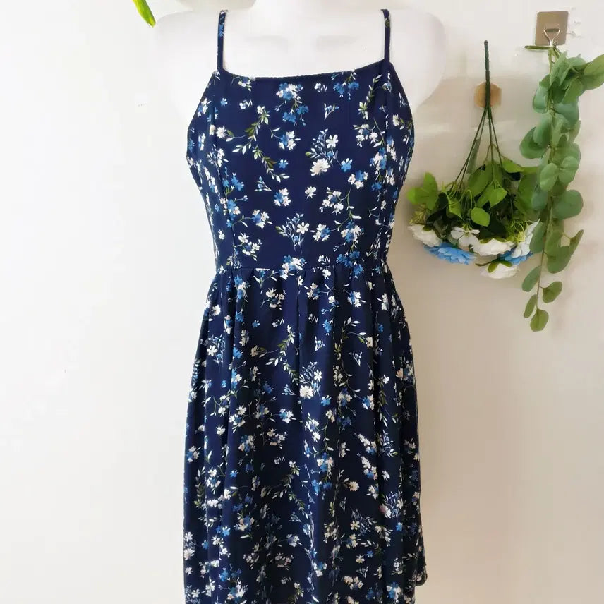 [BUNJANG] Papaya Blue Flower Bustier Strap Mini Dress / 파파야 뷔스티에 끈원피스 55 66 블루플라워