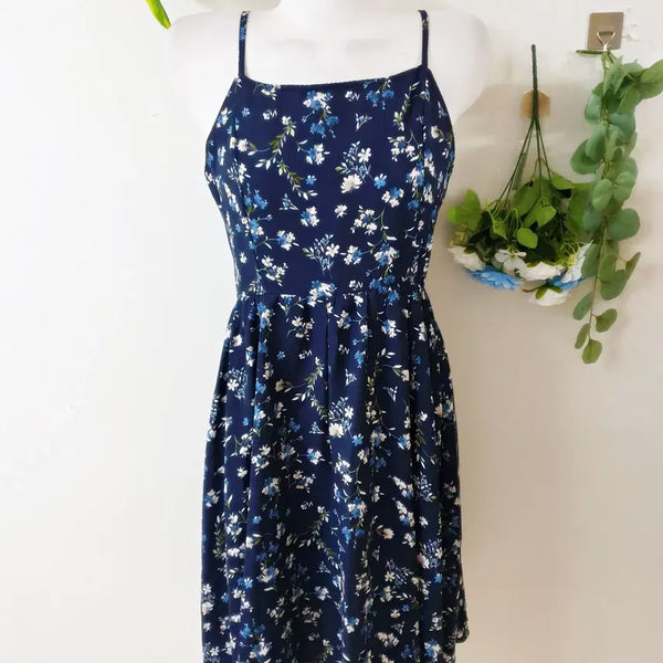 [BUNJANG] Papaya Blue Flower Bustier Strap Mini Dress / 파파야 뷔스티에 끈원피스 55 66 블루플라워