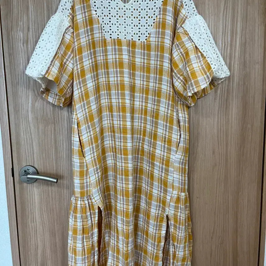 [BUNJANG] Yellow Plaid Lace Long Dress / 체크무늬 레이스 원피스 옐로우