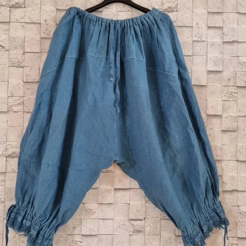 [BUNJANG] 100% Linen Barrel Pleated Pants / 다크파스텔블루 린넨100%배기 셔링바지