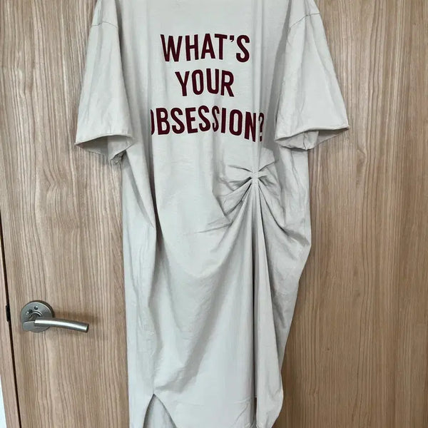 [BUNJANG] Beige Lettering Short Sleeve Long Dress / 베이지색 레터링 반팔 원피스