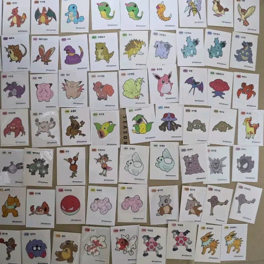 [BUNJANG] Pokemon Gen 1 Stickers 61 Unique + 9 Duplicates / 포켓몬 1세대 띠부씰 세자리넘버 61종+중복9종