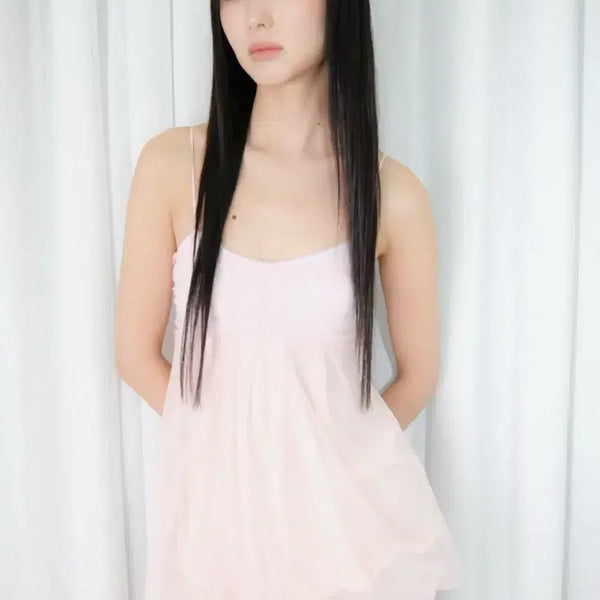 [BUNJANG] Loose Sleepover Mesh Fluff Mini Top Fairy Pink / 루즈슬립오버 메쉬 플러프 미니탑 페어리핑크