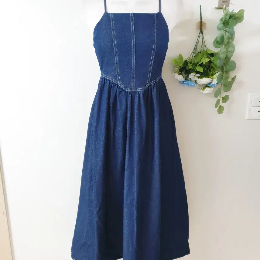 [BUNJANG] Corset Stitch Bustier Denim Dress / 코르셋 스티치 뷔스티에 데님원피스 55 66 진청