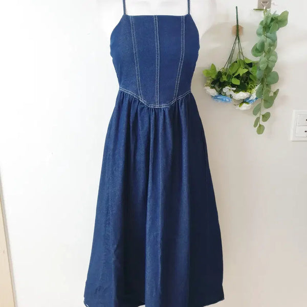 [BUNJANG] Corset Stitch Bustier Denim Dress / 코르셋 스티치 뷔스티에 데님원피스 55 66 진청