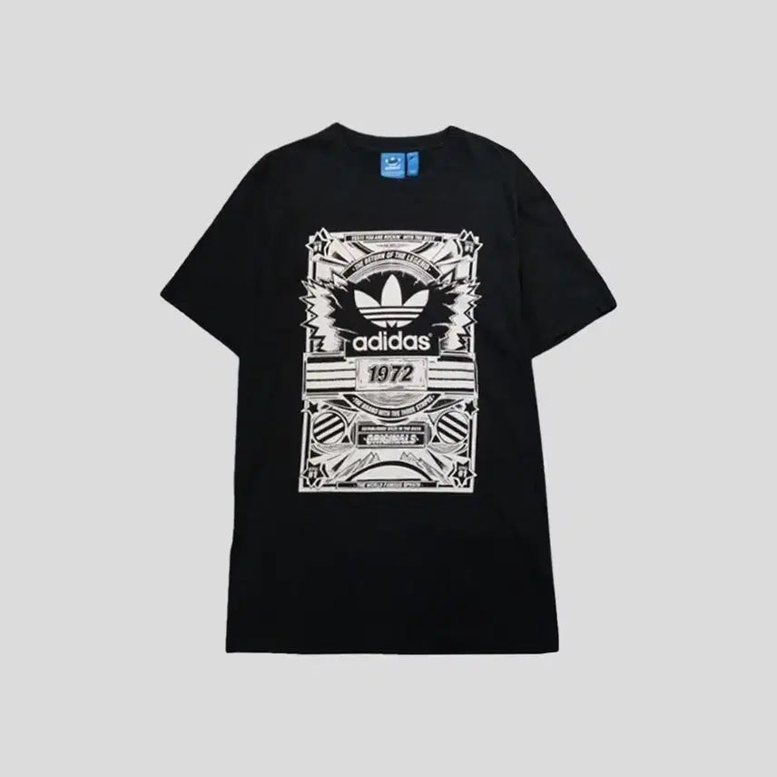 [BUNJANG] Adidas Black Street Logo Printing Cotton Short Sleeve T-Shirt / 아디다스 블랙 스트릿 로고프린팅 코튼 반팔 티셔츠 S