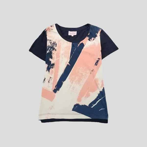 [BUNJANG] Vivienne Westwood Red Label Painted Pattern Cotton Short Sleeve T-Shirt Navy/Pink / 비비안웨스트우드 레드라벨 JP 네이비 핑크 페인티드 패턴 코튼 반팔 티셔