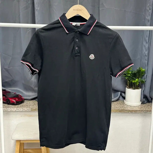 [BUNJANG] Moncler Authentic Men's Black Short Sleeve Polo T-Shirt Size 95 / [ 몽클레어 ] 정품 / 남성95 / 블랙 반팔 카라티