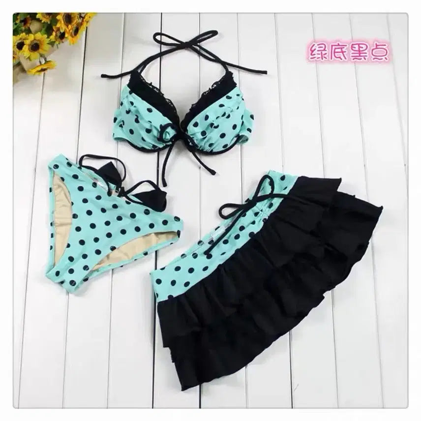 [BUNJANG] Mint Dot Frill Bikini Swimsuit / 민트 도트 프릴 비키니 수영복